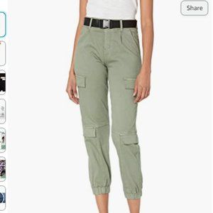 YDX Women's Twill Stretchy Jogger Pants, Baggy Green w/Belt, 5